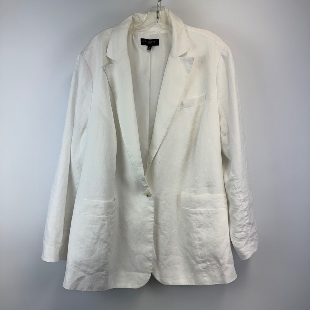 Talbots Plus White 100% Linen Single Button Blazer Jacket Womens Size 22W